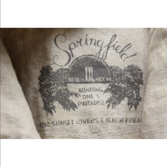 Springfield Men Linen Shirt XXL Brown Men Summer Beach - Picture 5 of 11